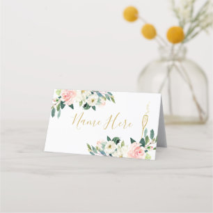 Carte de placement pliée en verre de champagne flo