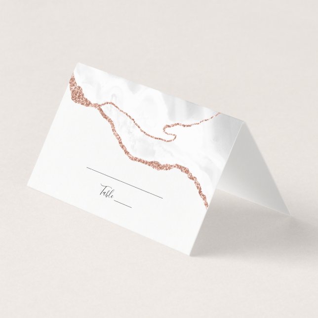 Carte de Placement Pliée Or Rose Blanc Élégant (Front)