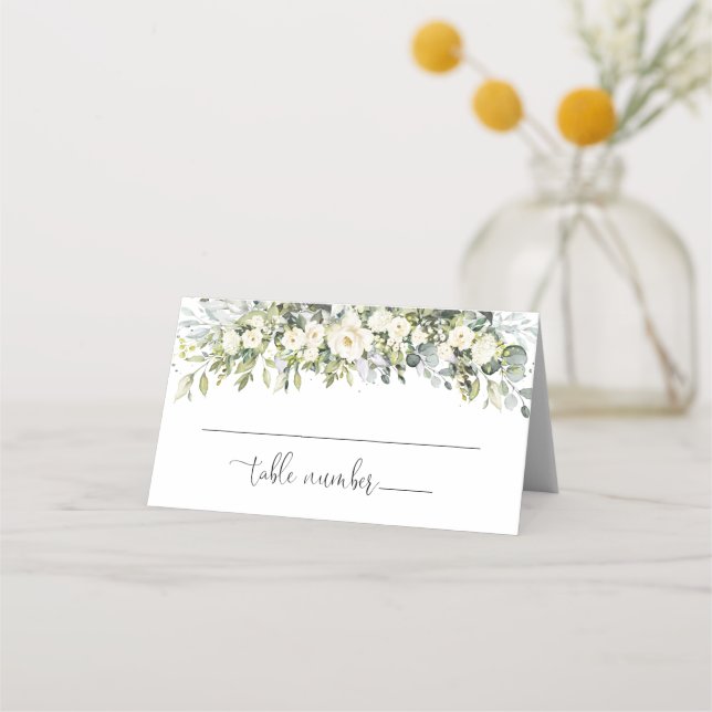 Carte de placement pliée pour mariage à fleurs bla (Devant)