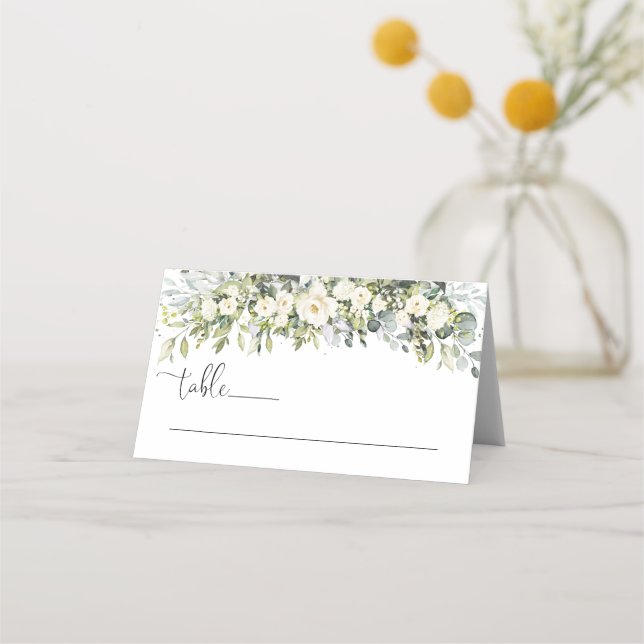 Carte de placement pliée pour mariage à fleurs bla (Devant)