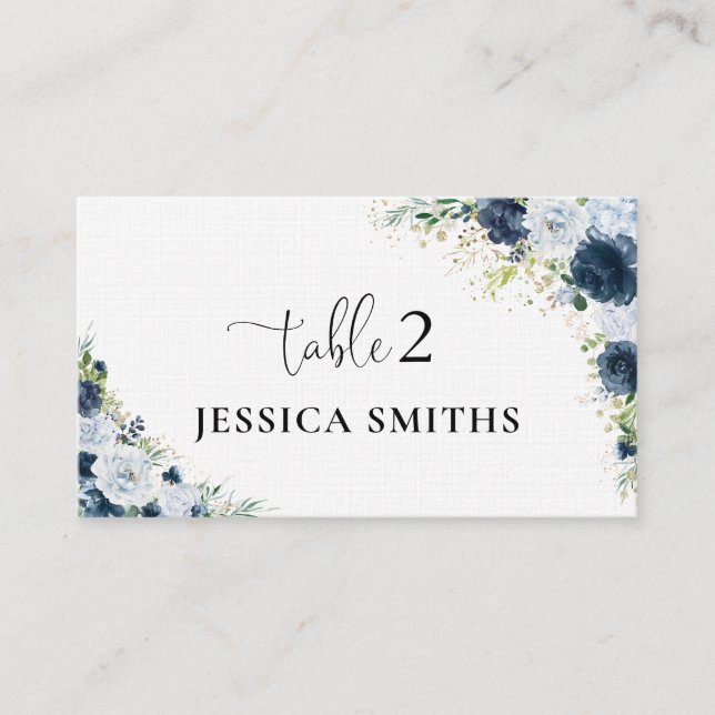 Carte de placement pliée pour mariage floral Navy  (Devant)