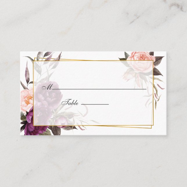 Carte De Placement Plum de Bourgogne et Mariage géométrique floral fl (Devant)