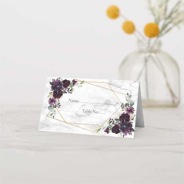 Carte De Placement Plum géométrique Or Marbre pourpre Floral (Devant)