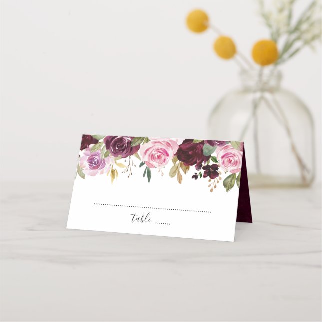 Carte De Placement Plum violet Blush rose Floral Botanique (Devant)