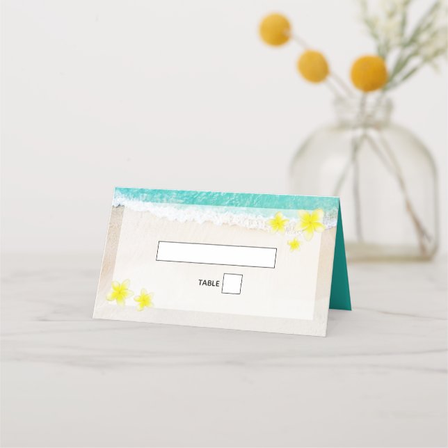 Carte De Placement Plumeria jaune Frangipani Plage tropicale Mariage (Devant)