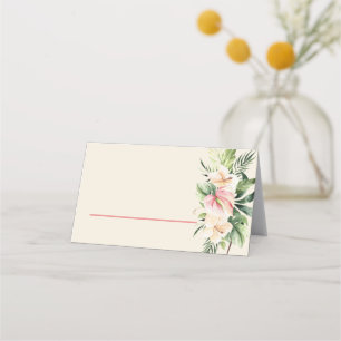 Carte De Placement Plumeria tropicale & Flamant rose Lily Place Card