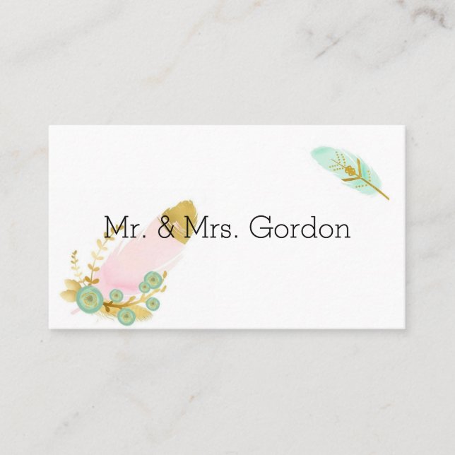 Carte De Placement Plumes Boho rose et or (Devant)