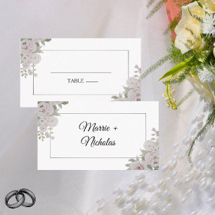 Carte De Placement Plush Pink Gray Rose Floral Watercolor Wedding