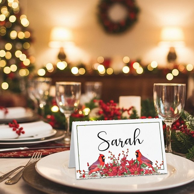 Carte De Placement Poinsettia et saint avec Cardinals Noël (Créateur téléchargé)