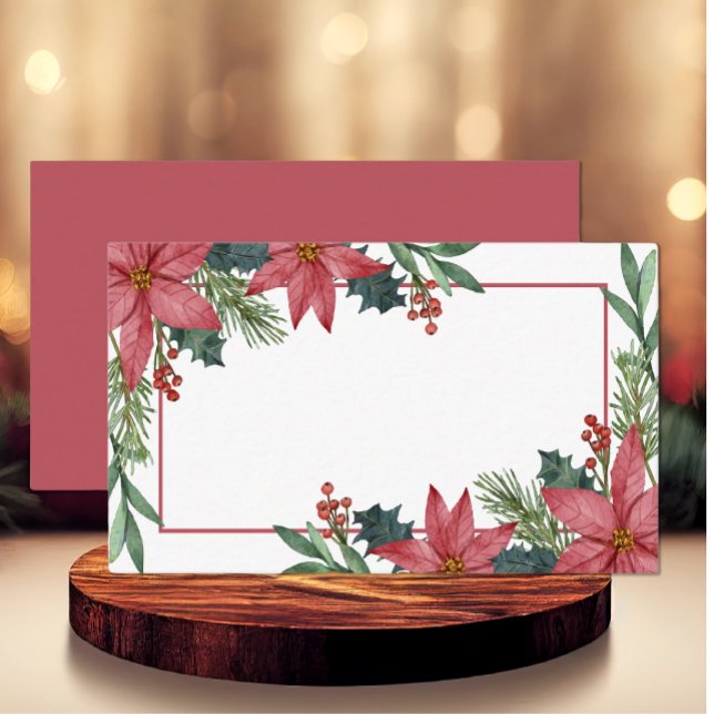 Carte De Placement Poinsettia Rouge d'Hiver Fleurs de Noël pour Maria (Créateur téléchargé)