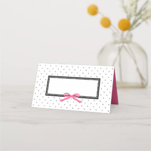 Carte De Placement Point Polka noir blanc moderne avec ruban rose