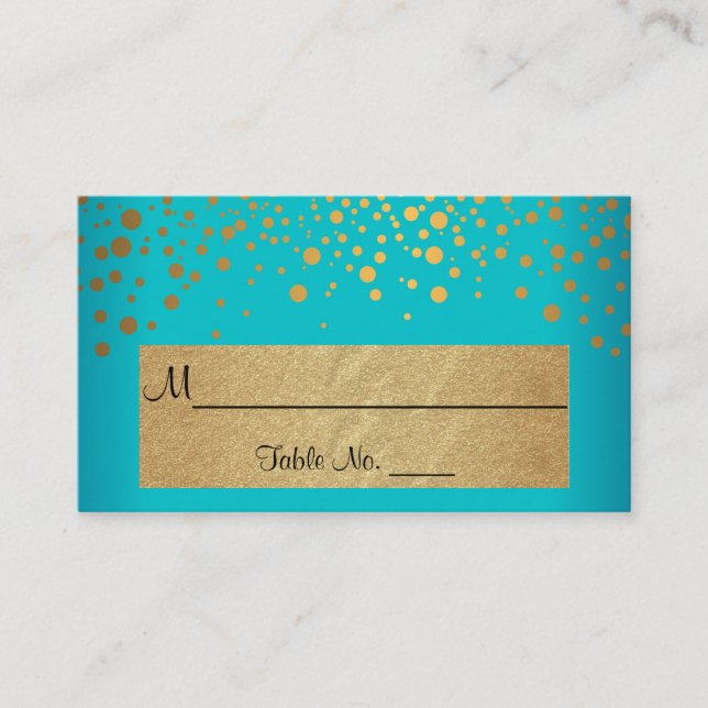 Carte De Placement Points Chevron turquoise et Gold et Confetti (Devant)