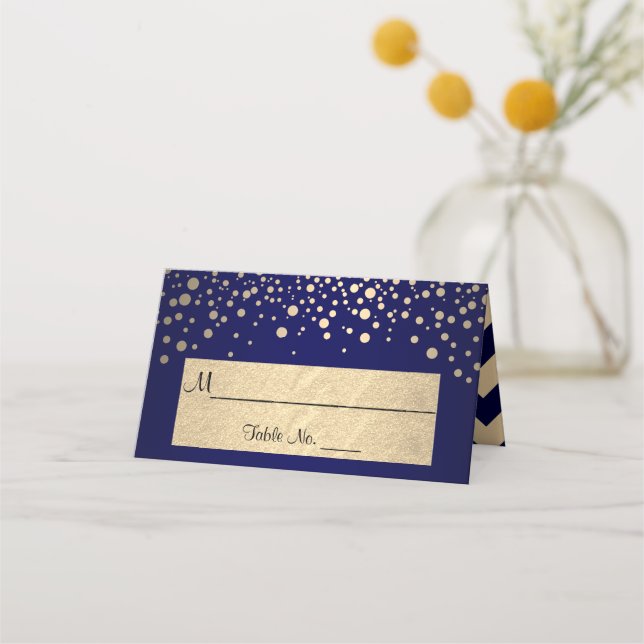 Carte De Placement Points Marine Blue & Gold Chevron & Confetti - Mar (Devant)
