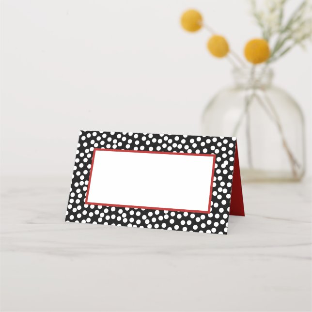 Carte De Placement Pois Whimsical noir et blanc avec rouge (Devant)