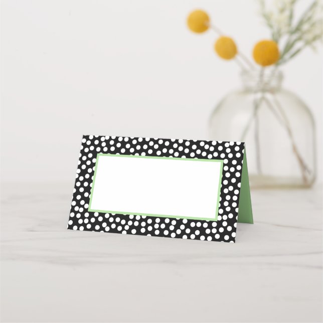Carte De Placement Pois Whimsical noir et blanc avec vert (Dos)