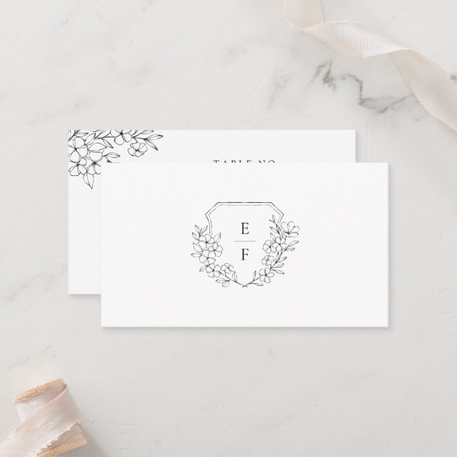 Carte De Placement Poitrine monogramme en fleurs de cerise Élégante (Devant/Arrière en situation)