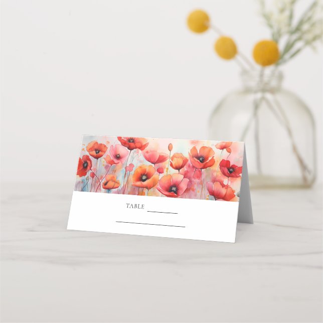 Carte De Placement Poppies d'aquarelle rouge dans un champ (Devant)