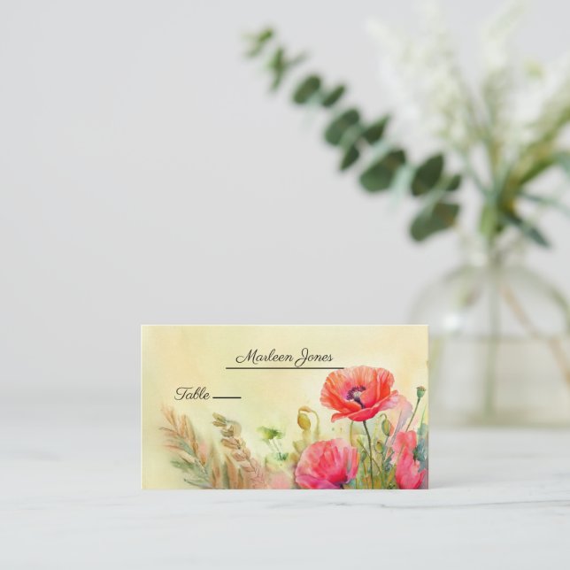 Carte De Placement Poppies de printemps d'aquarelle (Debout devant)