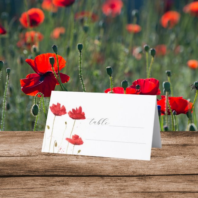 Carte De Placement Poppies rouges Aquarelle Poppy Floral Mariage (Créateur téléchargé)