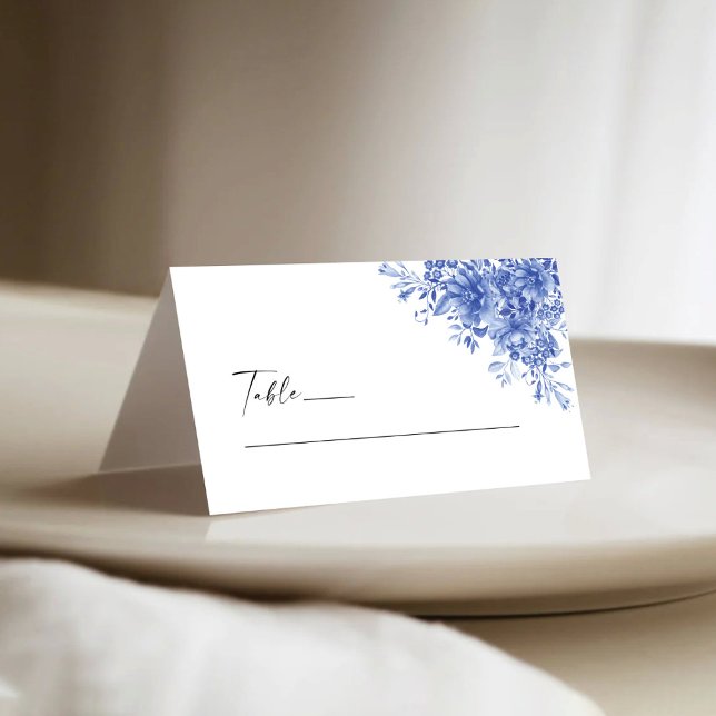Carte De Placement Porcelaine bleue Floral Chinoiserie Mariage plié (Créateur téléchargé)
