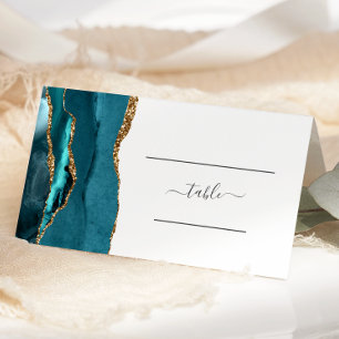 Carte De Placement Porte-nom de table de mariage chic sarcelle bleu a