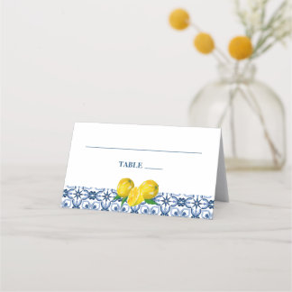Carte De Placement Positano Lemons Mariage Motif bleu et blanc