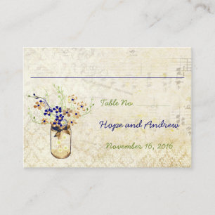 Carte De Placement Pot Mason Jar Fleur Sauvage Cuivre et Nuit