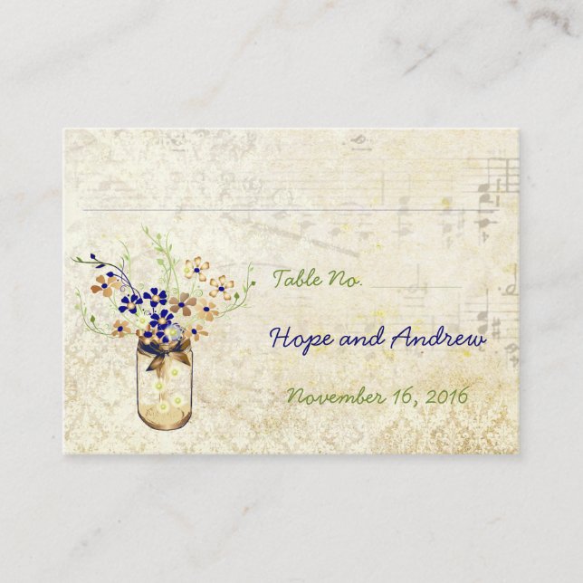 Carte De Placement Pot Mason Jar Fleur Sauvage Cuivre et Nuit (Devant)