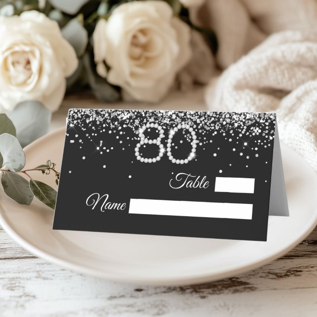 Carte de placement pour la fête d'anniversaire de  (Diamonds 80th Birthday Place Cards)