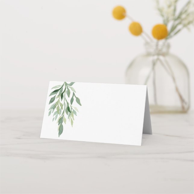Carte De Placement Pour Mariage Eucalyptus blanc à main (Devant)