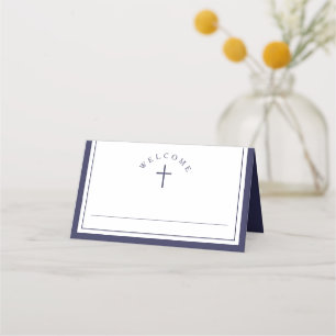 Carte De Placement Première communion élégante bleu marine garçon