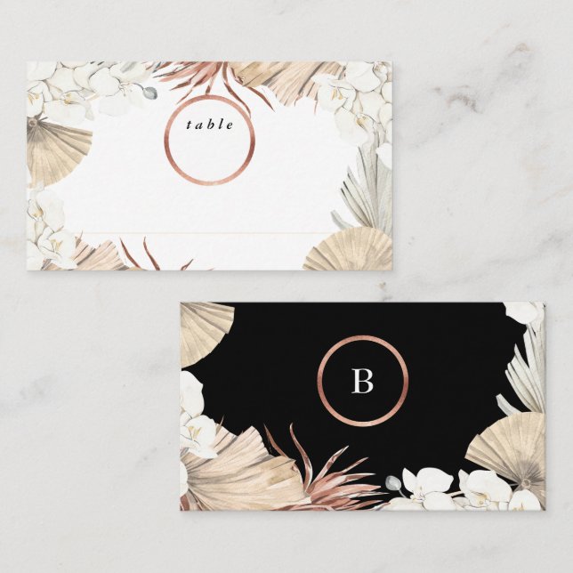 Carte De Placement Premium Black Onyx Pampas et Rose Gold Mariage (Devant / Derrière)