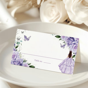 Carte De Placement Princesse Fleur Violette Quinceanera XV Argent 16