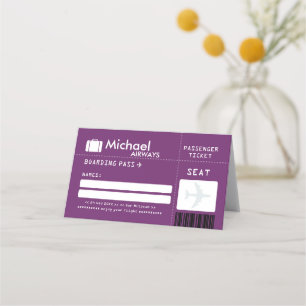 Carte De Placement Purple Bar Mitzvah Airline Ticket Place Card