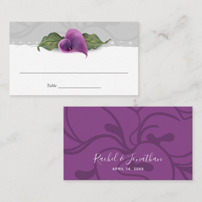 Carte De Placement Purple Calla Lily Mariage Élégant Floral (Devant / Derrière)