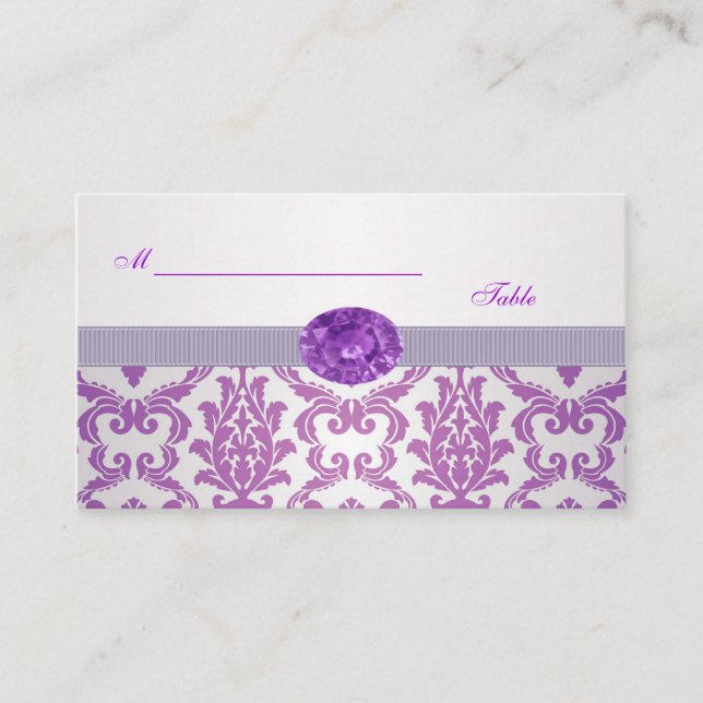 Carte De Placement Purple Damask, améthyste photo Mariage Place card (Devant)