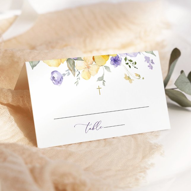 Carte De Placement Purple Flowers, Yellow Flowers, Boho, Baptism (Créateur téléchargé)