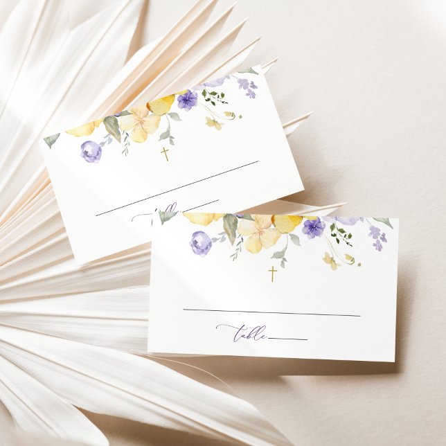 Carte De Placement Purple Flowers, Yellow Flowers, Boho, Baptism (Créateur téléchargé)