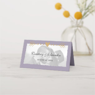 Carte De Placement Purple moderne Photo Gold Hearts Mariage