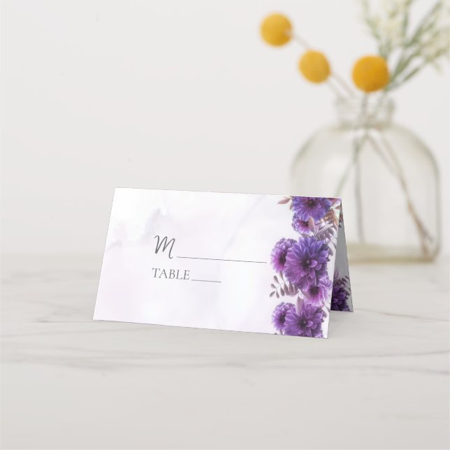 Carte De Placement Purple Watercolor Chrysanthemum Wedding Place Card (Devant)