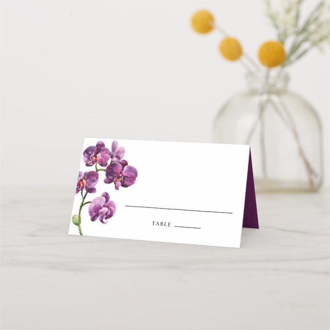 Carte De Placement Purple Watercolor Orchids Tropical Wedding (Devant)