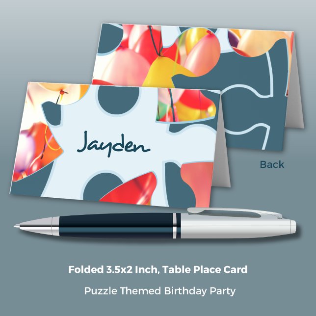 Carte De Placement Puzzle Enfant Anniversaire Amusant  (Fun Jigsaw Puzzle Kids Birthday Place Card, Folded, 3.5x2 Inch)