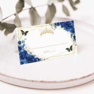 Carte De Placement Quinceañera Anniversaire Royal Bleu Floral Papillo
