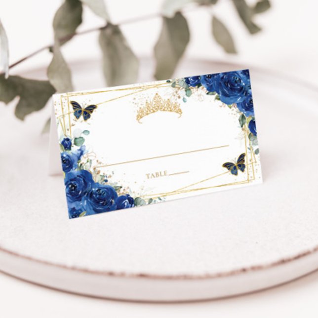 Carte De Placement Quinceañera Anniversaire Royal Blue Floral Papillo (Créateur téléchargé)