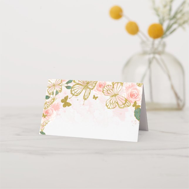 Carte De Placement Quinceanera Bleu Papillon rose Floral Carte Place (Devant)