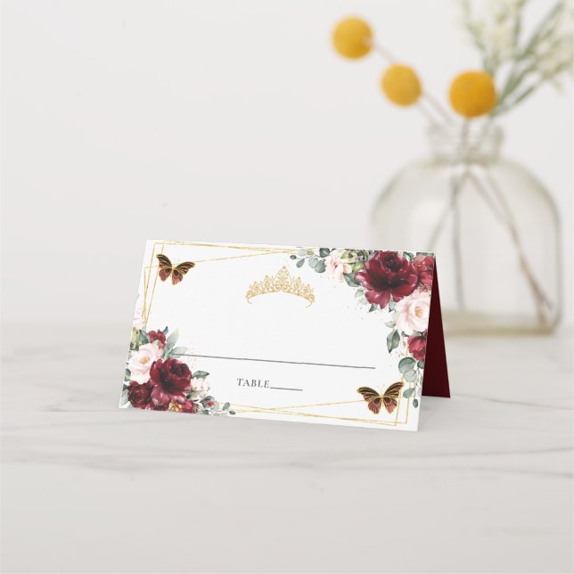 Carte De Placement Quinceañera Fleur Burgundy 16e Anniversaire (Devant)