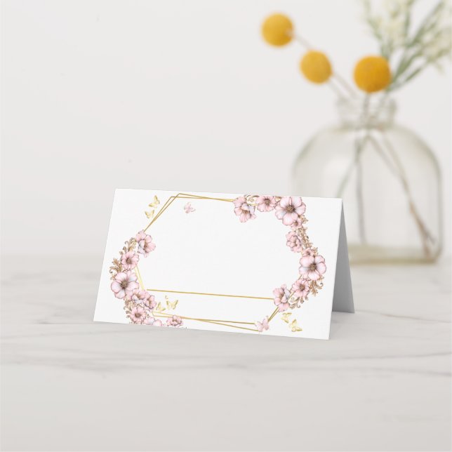 Carte De Placement Quinceañera Papillons Dorés Rose Tendre (Devant)