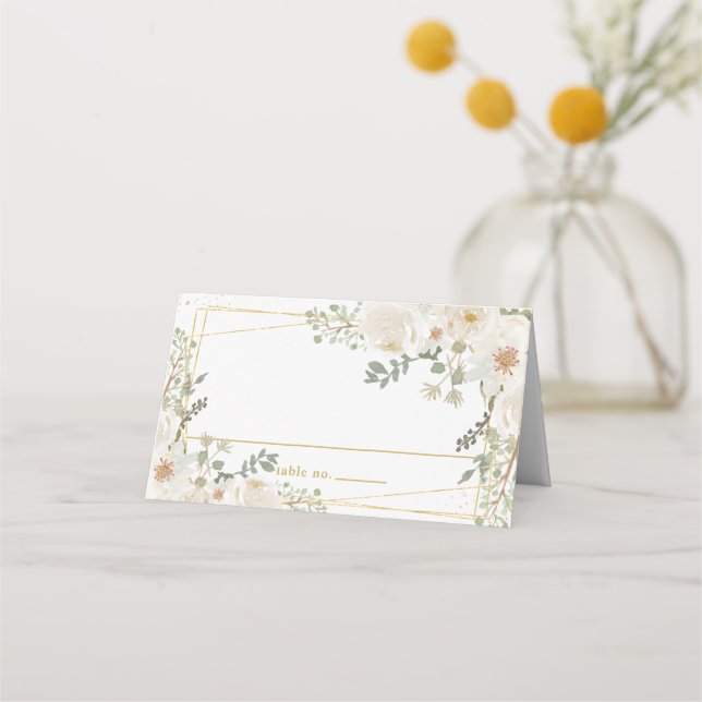 Carte De Placement Quinceanera Sweet 16 Birthday White Ivory Flowers (Devant)