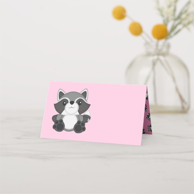 Carte De Placement Raccoon Baby shower rose (Devant)