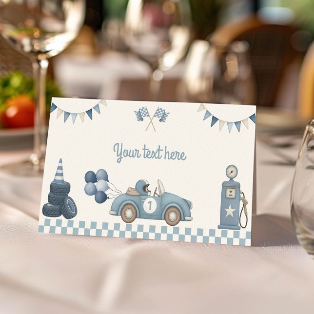 Carte De Placement Race Car Blue Boy Birthday Party Food Tent (Créateur téléchargé)